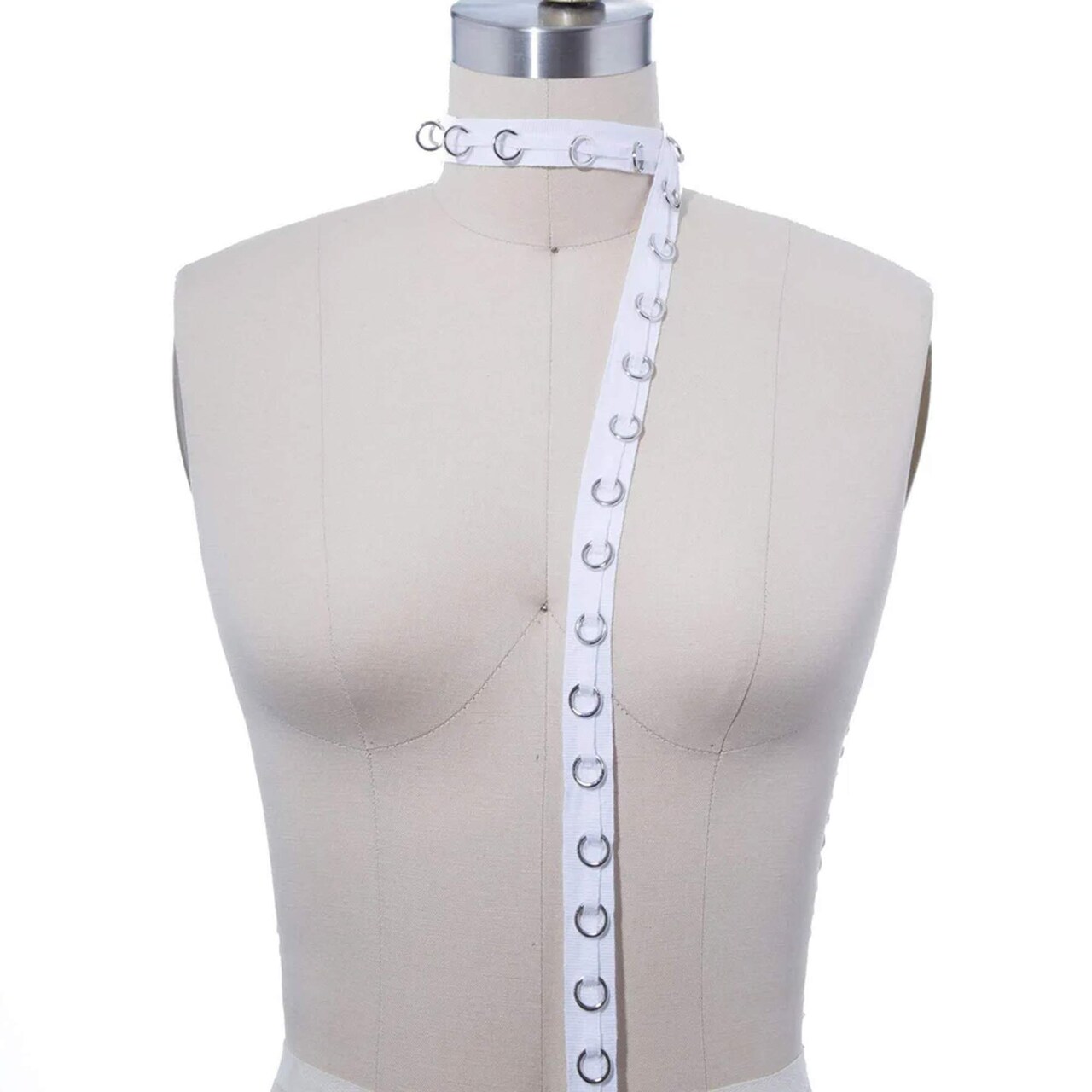 1 Yard White Cotton Eyelet Tape with Sliding Silver Rings 0.75" Wide